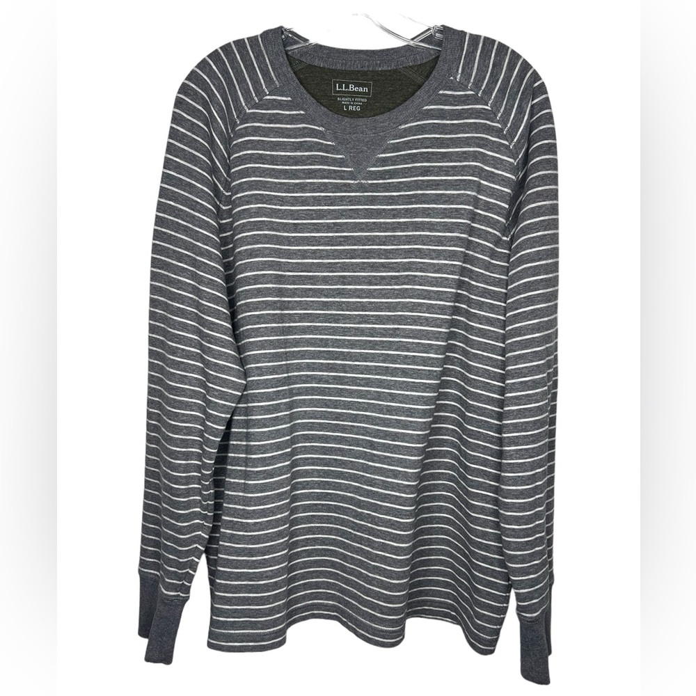 L.L. Bean men’s long sleeve striped shirt gray with white stripes - size Large